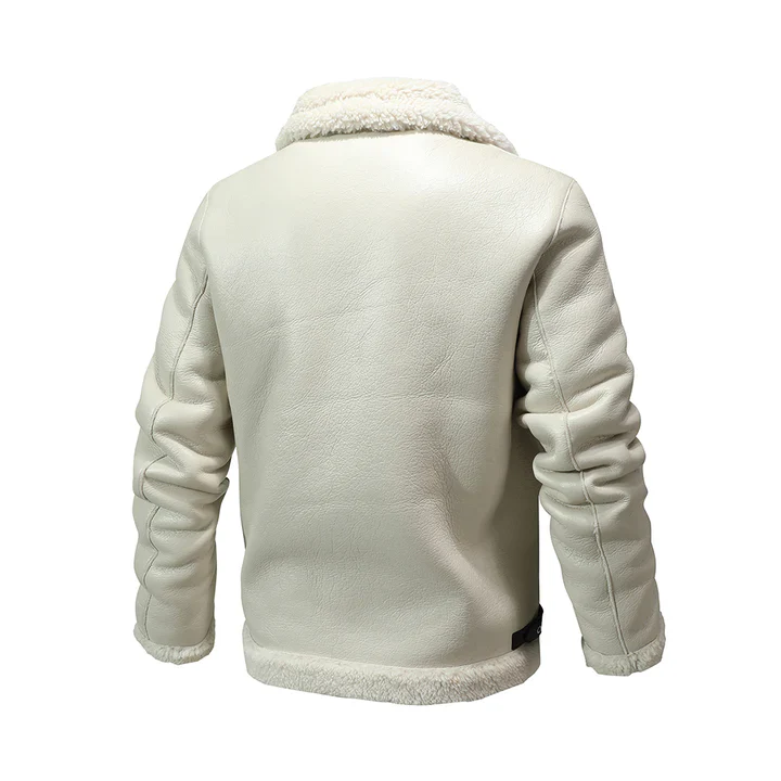 Darian Men s White Shearling Leather Jacket Real Leather Garments