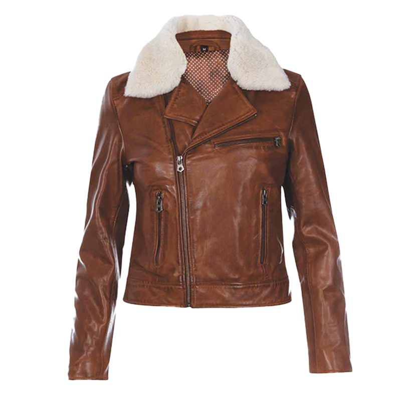 Darwin Women's Cognac Bomber Leather Jacket