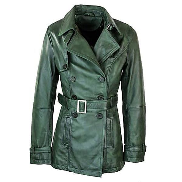 Davian Women's Double Breasted Leather Coat