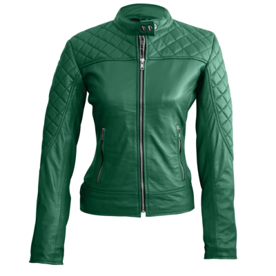 Deirdre Ladies Green Biker Leather Jacket