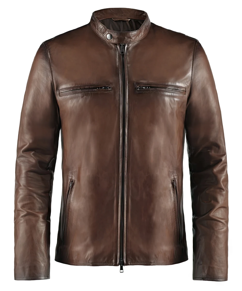 Delbert Men's Brown Vintage Biker Leather Jacket