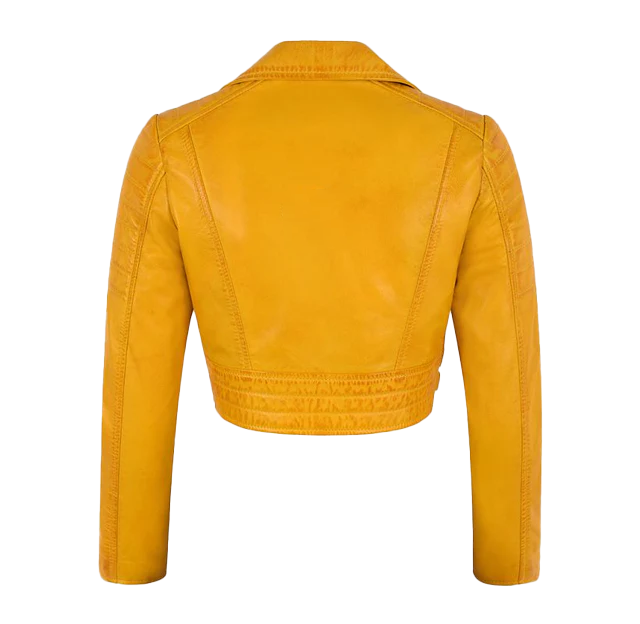 Derek Women's Yellow Cropped Biker Leather Jacket