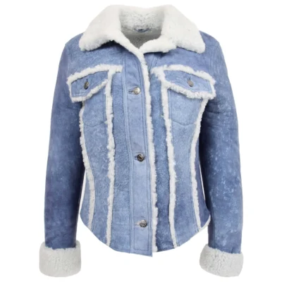 Desirae Women's Blue Sheepskin Leather Jacket