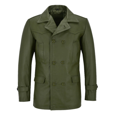 Desmond Men's Green Double Breasted Leather Blazer
