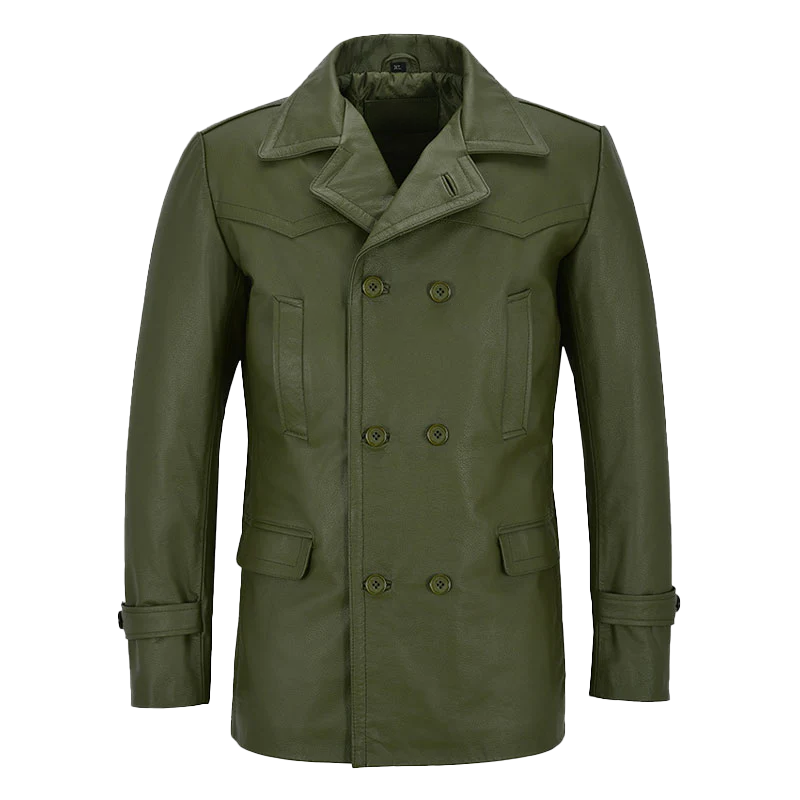 Desmond Men's Green Double Breasted Leather Blazer