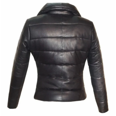 Dewed Women's Black Puffer Leather Jacket