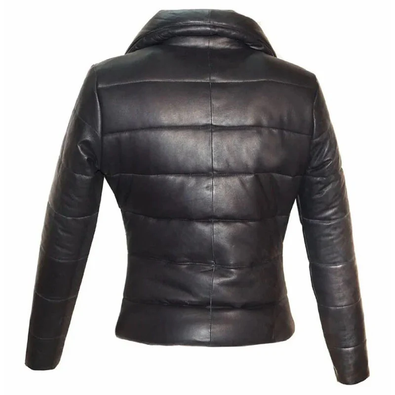 Dewed Women's Black Puffer Leather Jacket