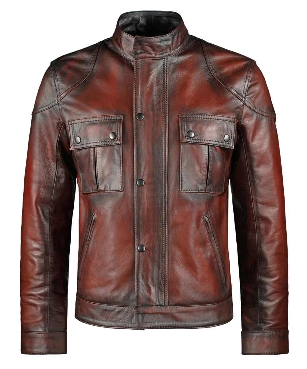 Domingo Men's Vintage Red Leather Jacket