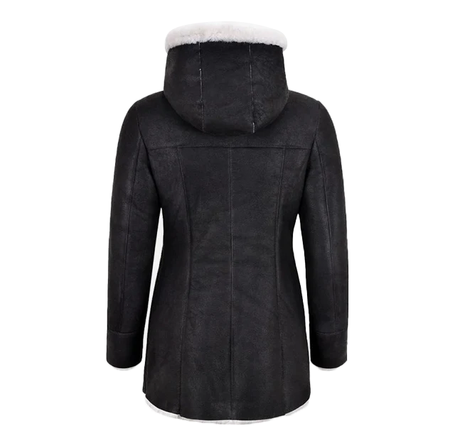 Donavon Ladies Black Hooded Sheepskin Coat