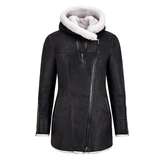 Donavon Ladies Black Hooded Sheepskin Coat