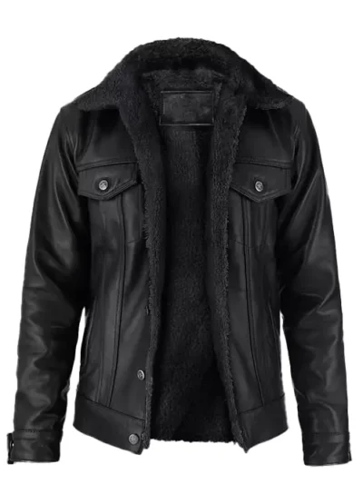 Drayton Men's Black Sherpa Leather Jacket