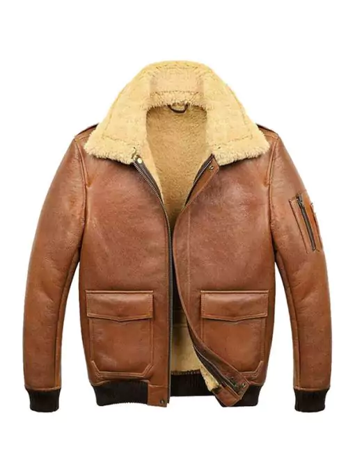 Edouard Men’s Camel Aviator A2 Fur Shearling Jacket