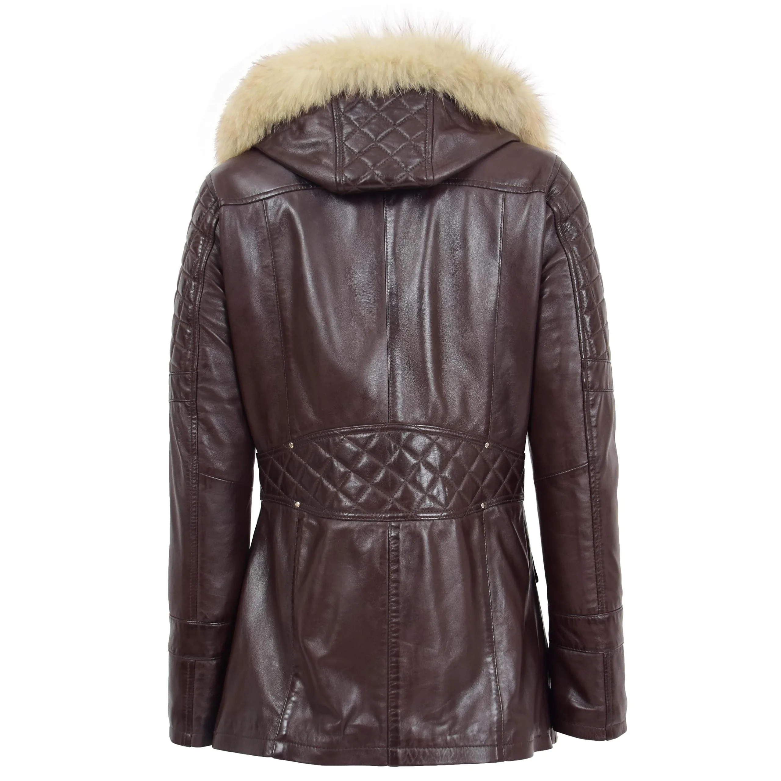 Eliezer Ladies Brown Hooded Leather Jacket