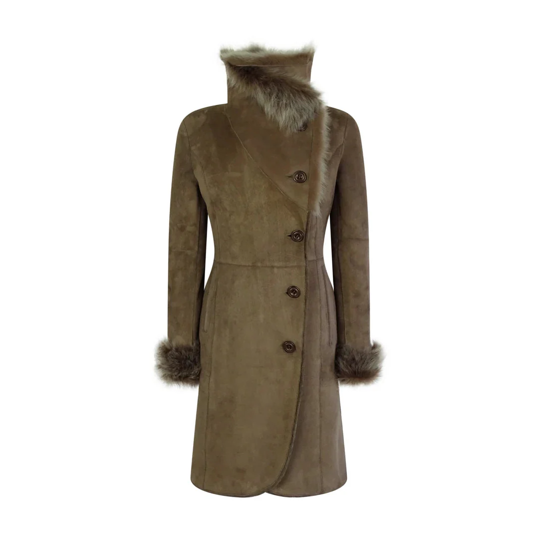 Eloisa Women's Brown Sheepskin Trench Coat