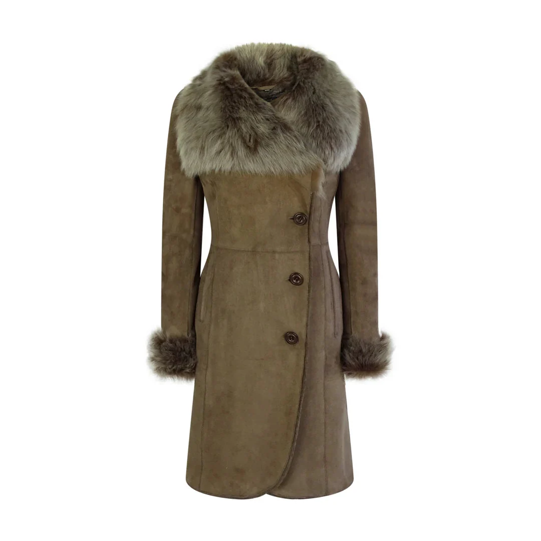 Eloisa Women's Brown Sheepskin Trench Coat