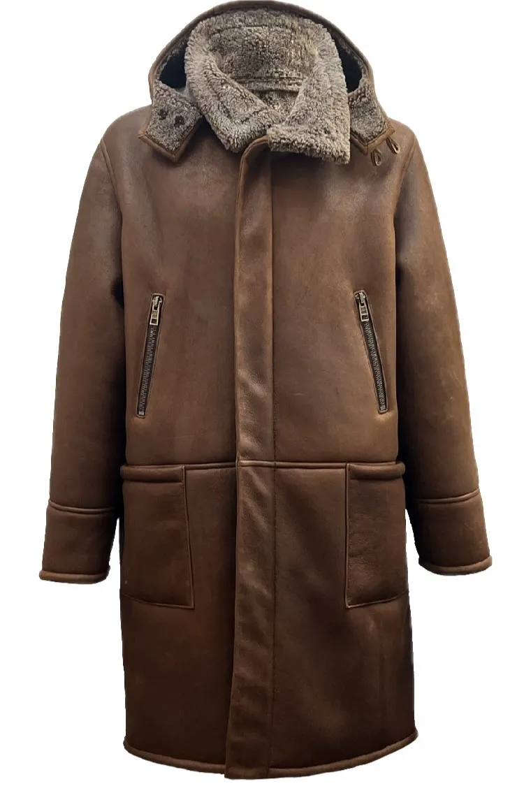 Elroy Men's Brown Sheepskin Leather Coat