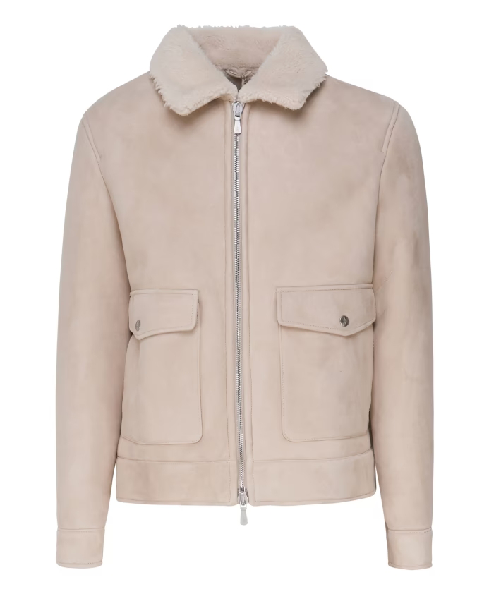 Elwyn Men's Beige Shearling Leather Jacket