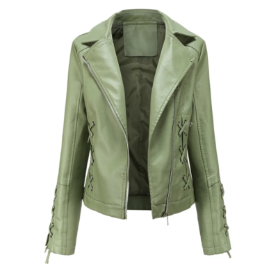 Elyse Ladies Green Faux Leather Jacket