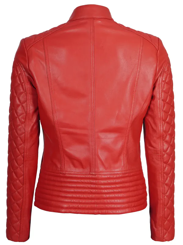 Emory Ladies Red Cafe Racer Leather Jacket