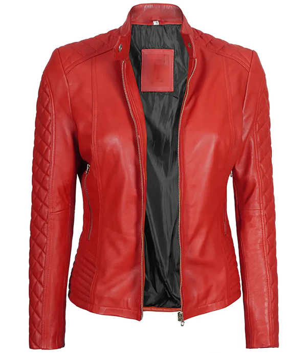 Emory Ladies Red Cafe Racer Leather Jacket