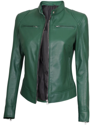 Emory Women Green Motorcycle Leather Jacket