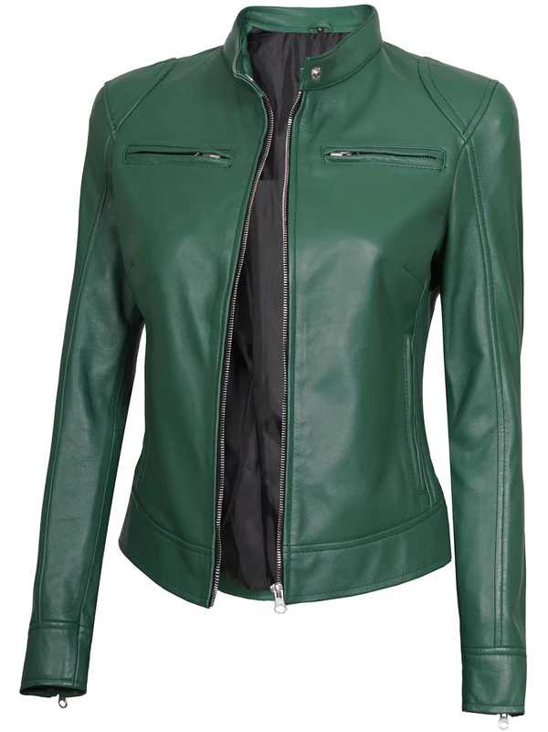 Emory Women's Green Motorcycle Leather Jacket