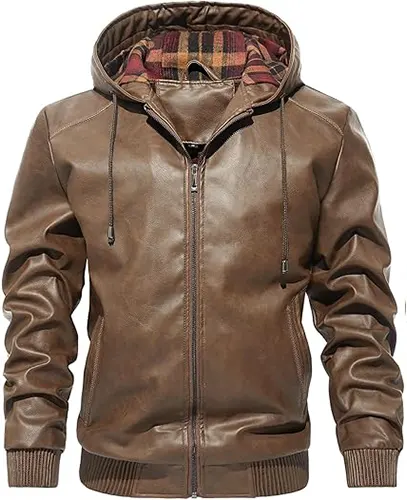 Erdman Men's Brown Hooded Moto Leather Jacket