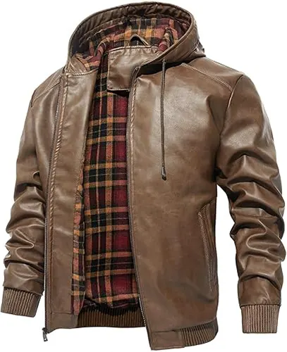 Erdman Men's Brown Hooded Moto Leather Jacket