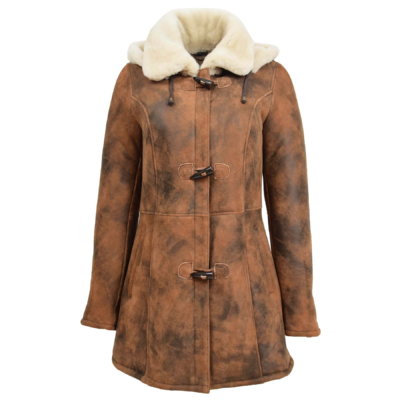 Ericka Women's Hooded Sheepskin Duffle Leather Coat