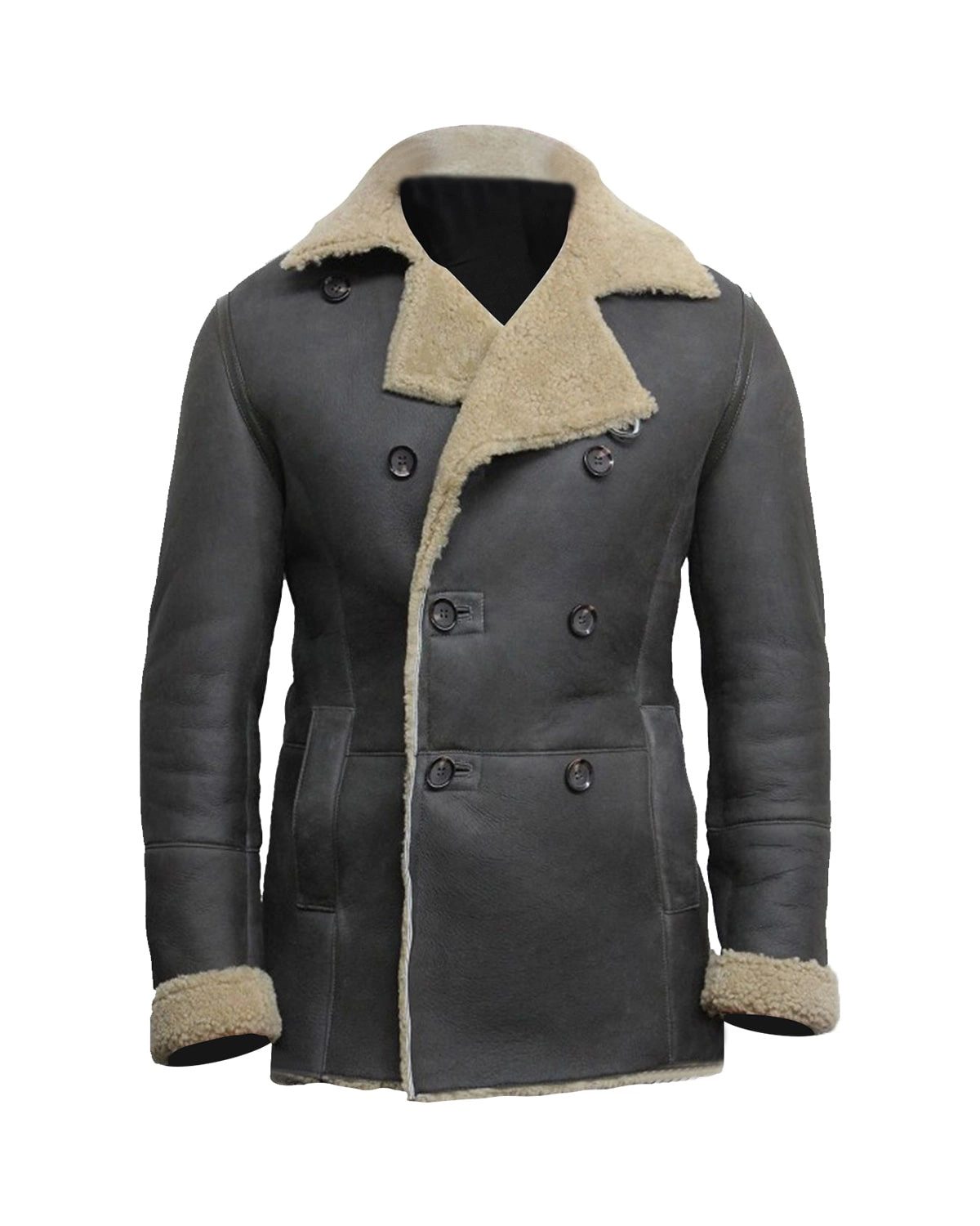 Ernesto Men's Grey Double Breasted Leather Coat