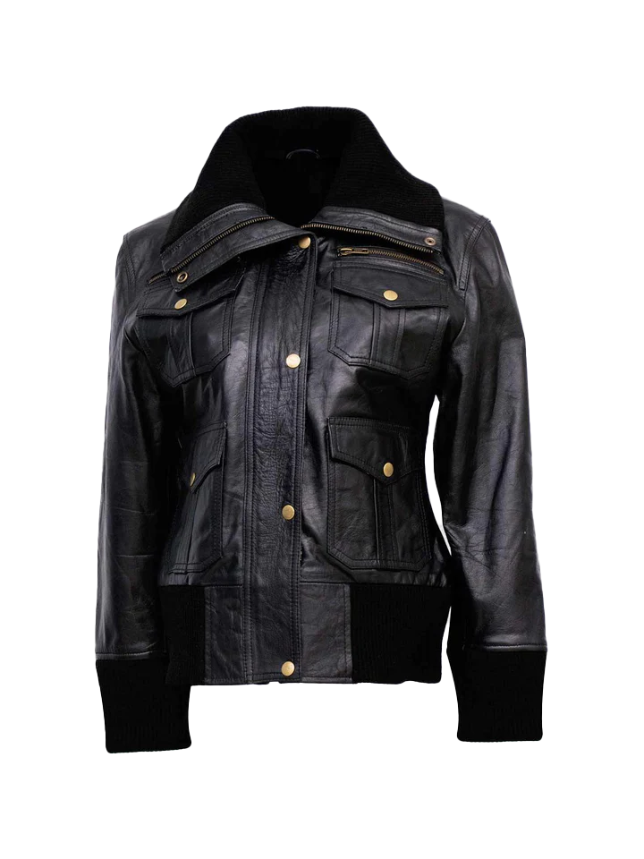 Estevan Women's Black Bomber Leather Jacket