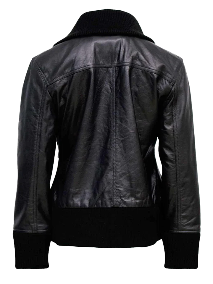 Estevan Women's Black Bomber Leather Jacket