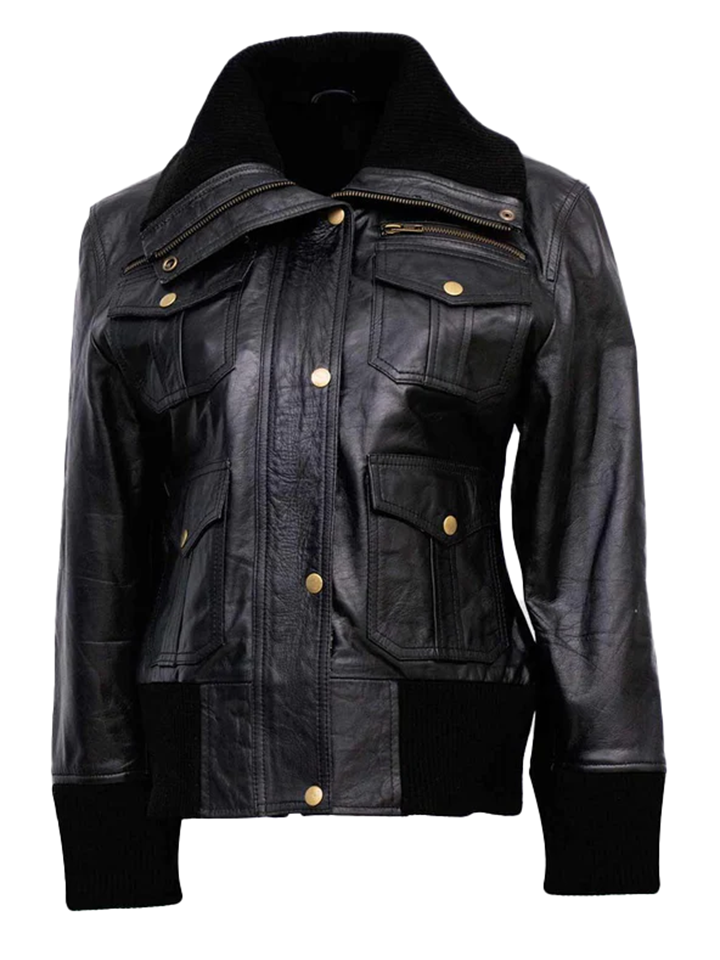 Estevan Women's Black Bomber Leather Jacket