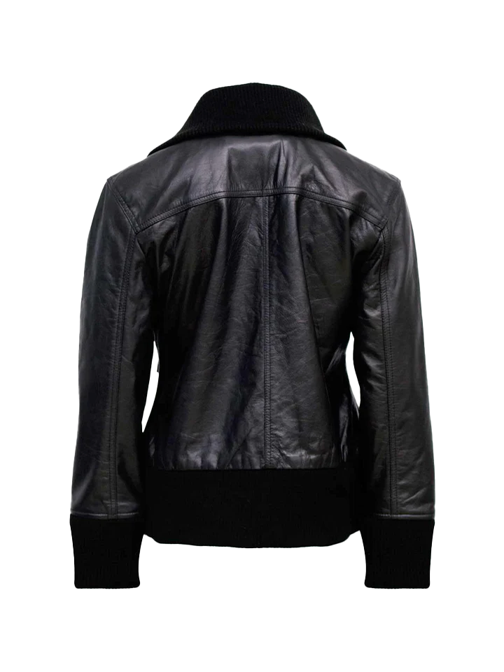 Estevan Women's Black Bomber Leather Jacket