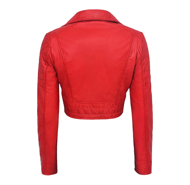 Eugene Women's Red Cropped Biker Leather Jacket