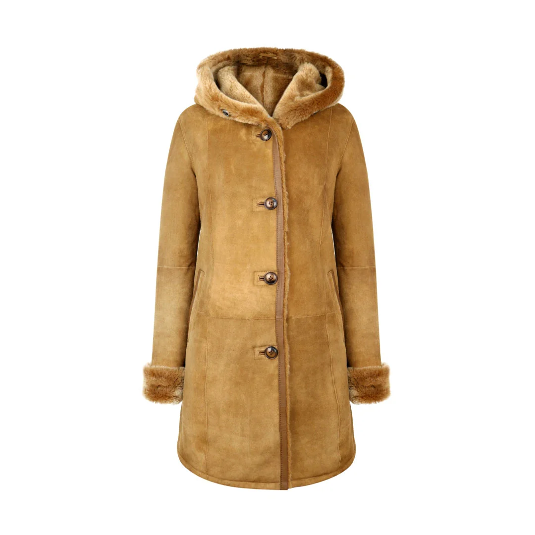 Eugenia Women's Tan Sheepskin Leather Coat