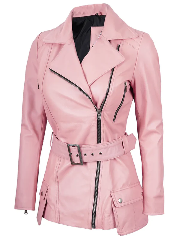 Ezekiel Ladies Pink Asymmetrical Leather Blazer