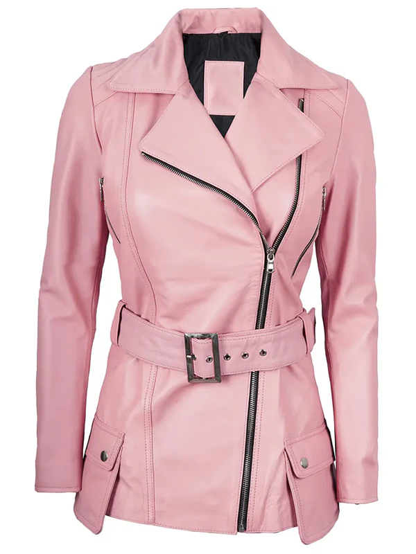 Ezekiel Ladies Pink Asymmetrical Leather Blazer