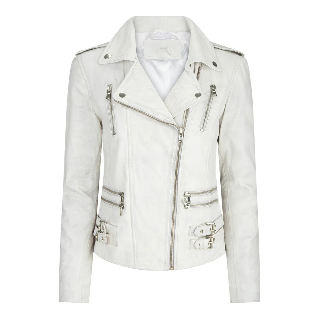 Flavio Women's White Rider Leather Jacket