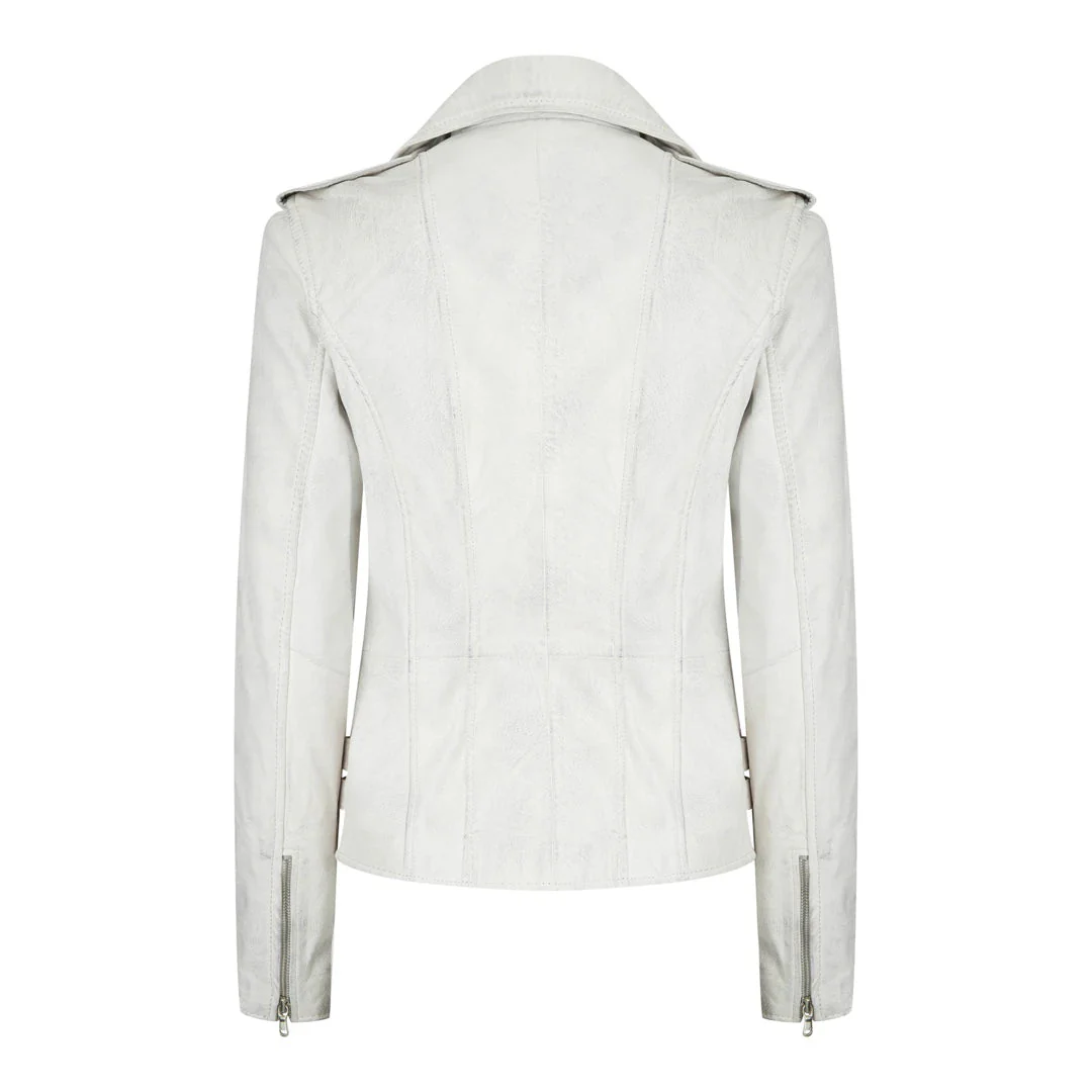 Flavio Women's White Rider Leather Jacket