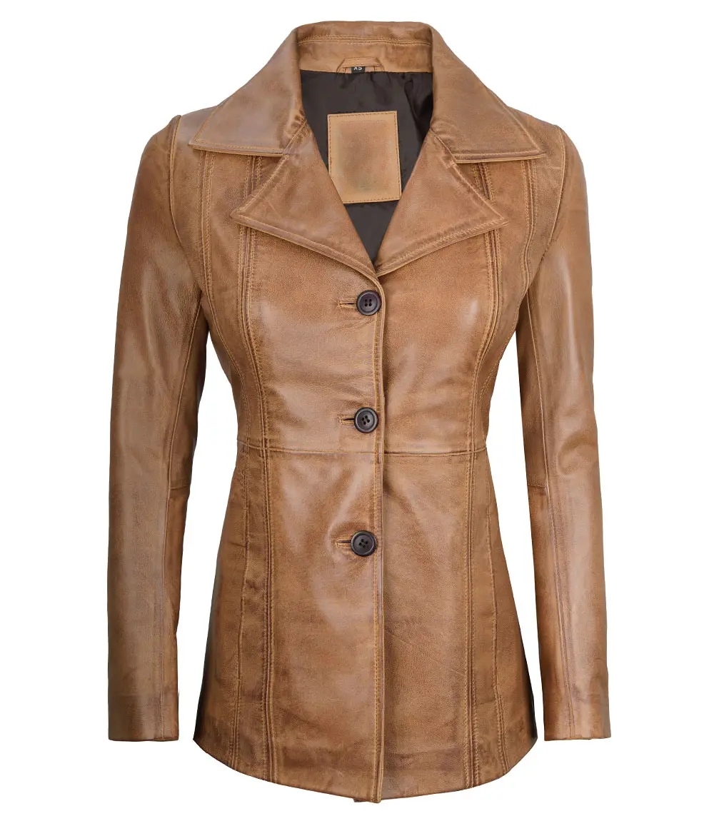 Florine Women's Camel Leather Blazer