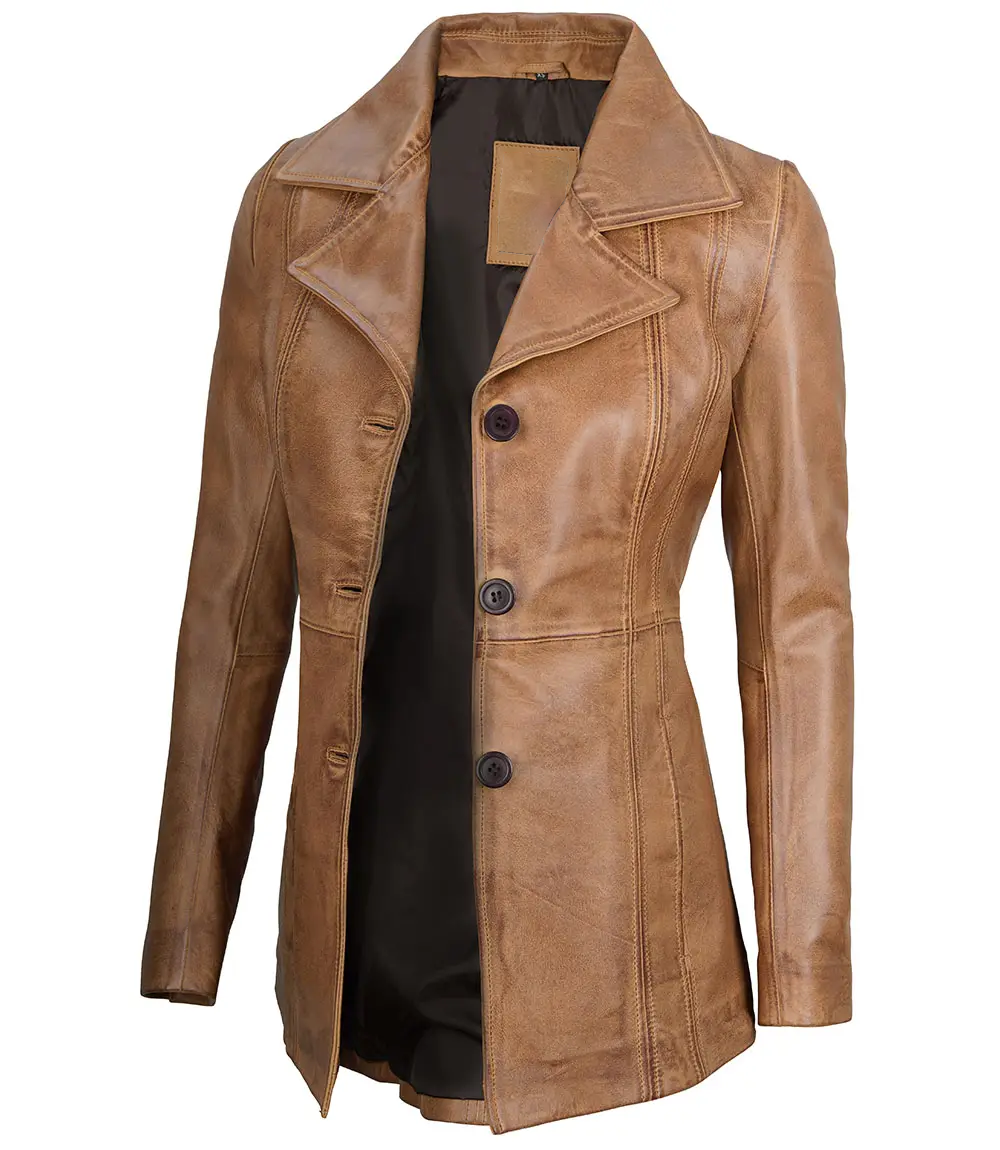 Florine Women's Camel Leather Blazer