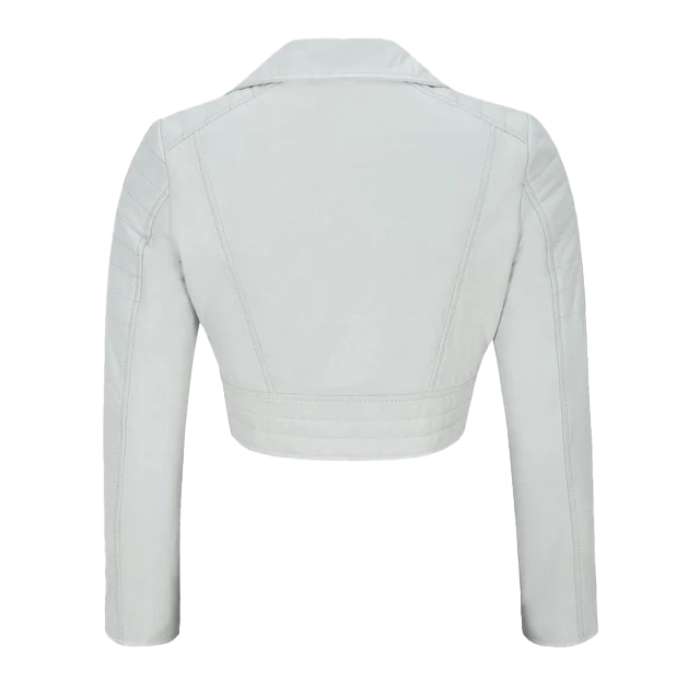 Gavin Women's White Cropped Biker Leather Jacket