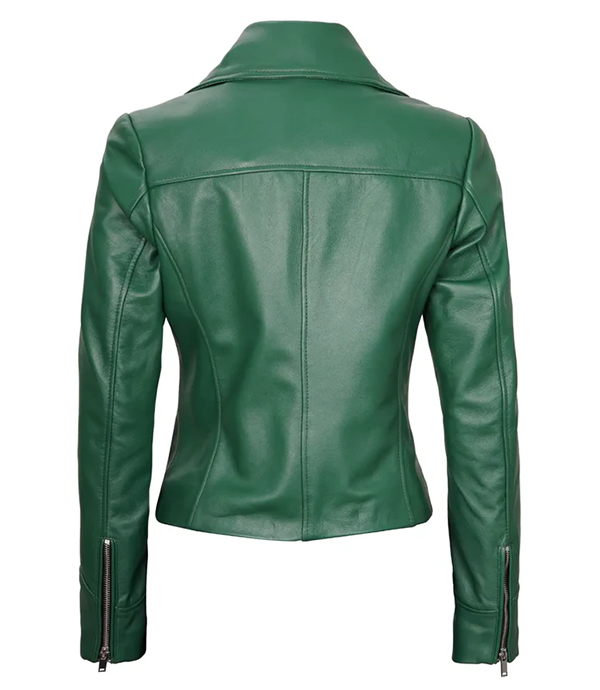 Georgia Ladies Green Moto Leather Jacket