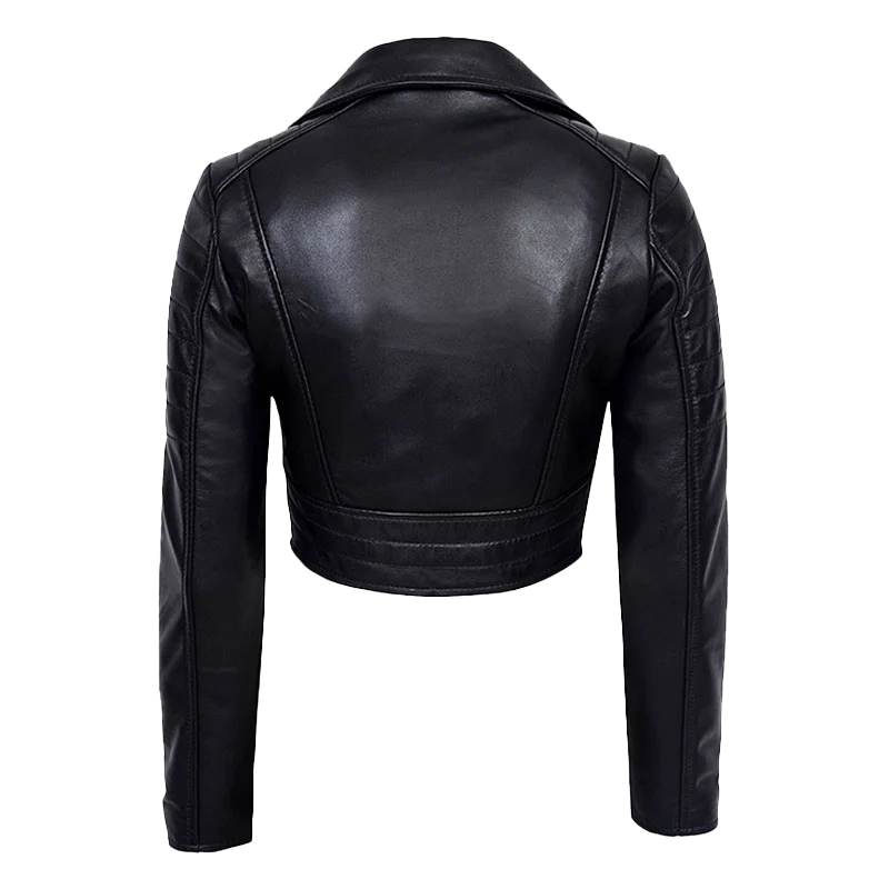 Gerald Women's Black Cropped Biker Leather Jacket