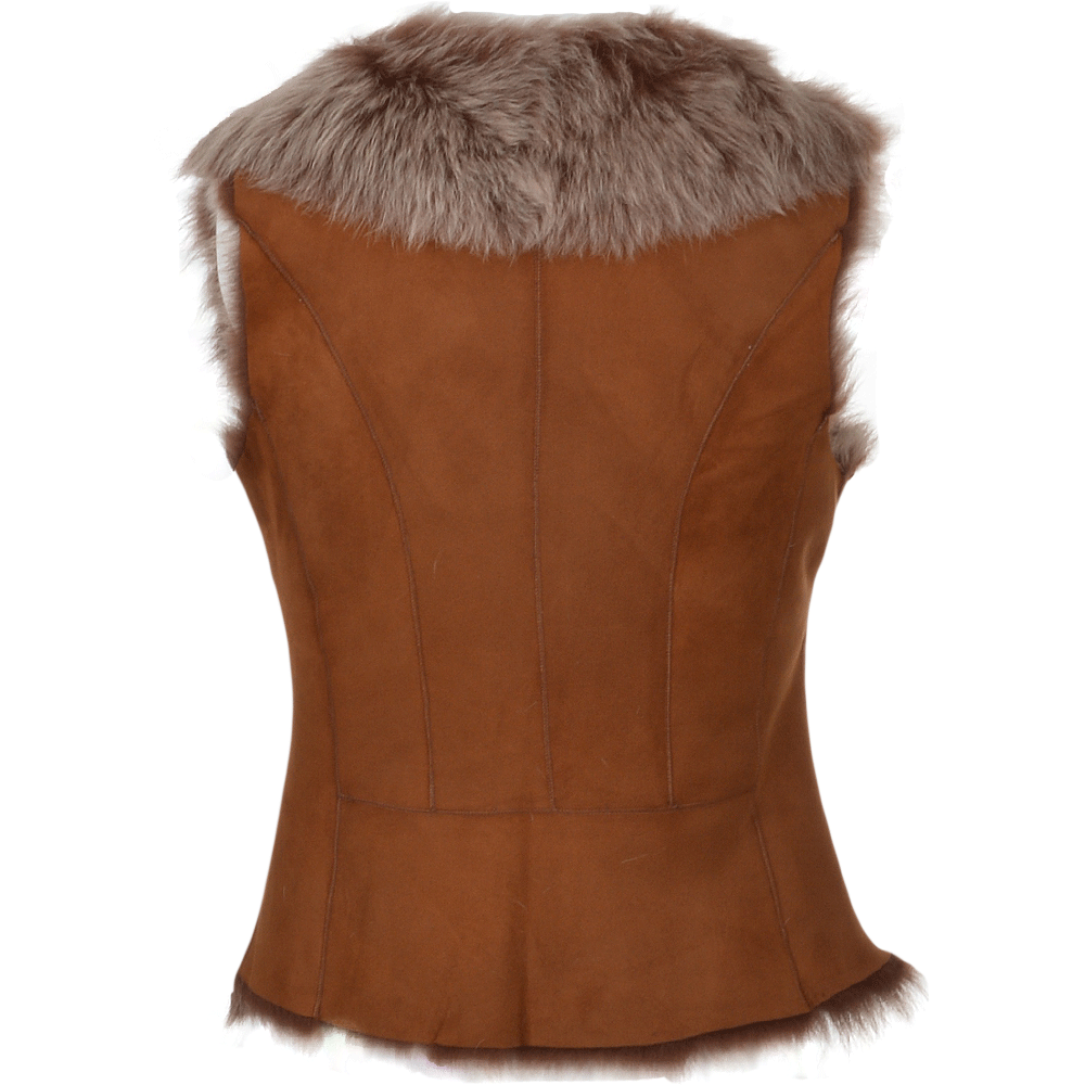 Gerardo Women's Tan Suede Leather Biker Gilet