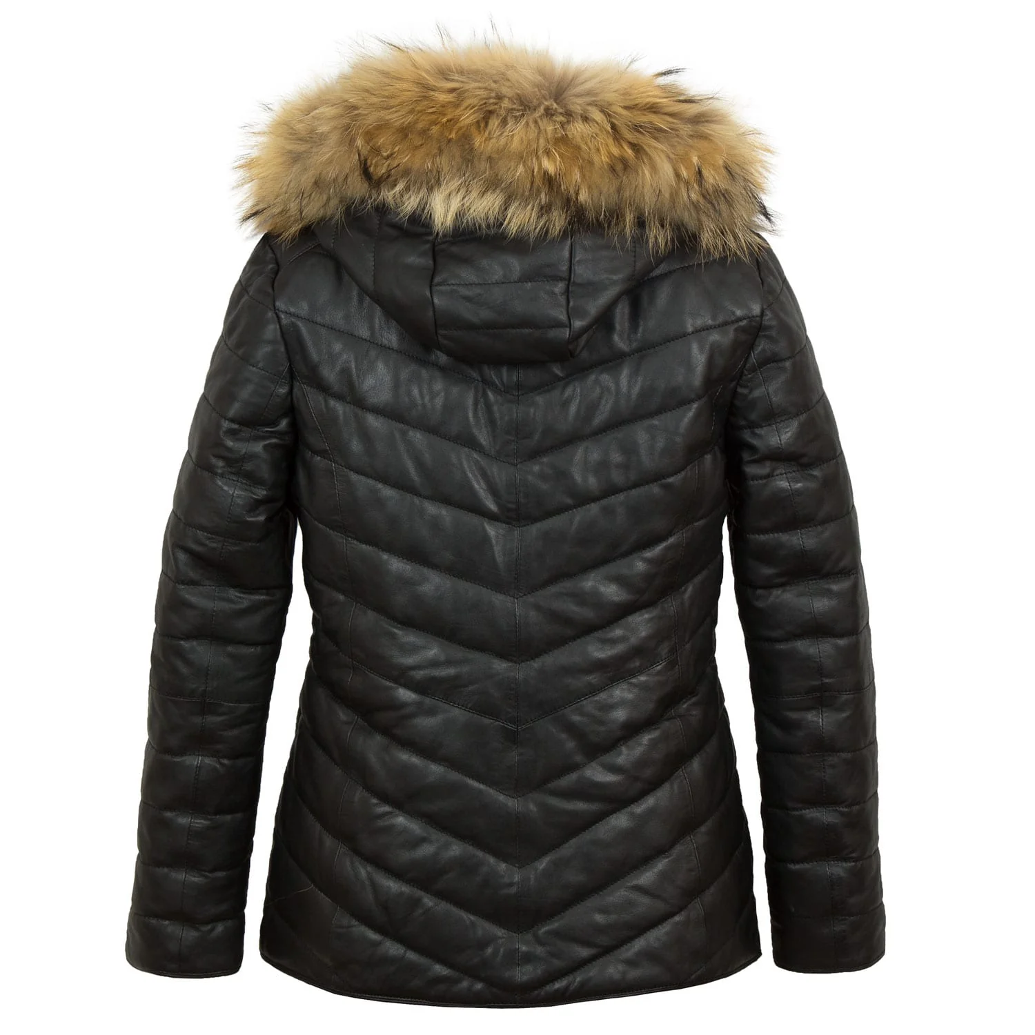 Gertrude Ladies Black Puffer Leather Coat