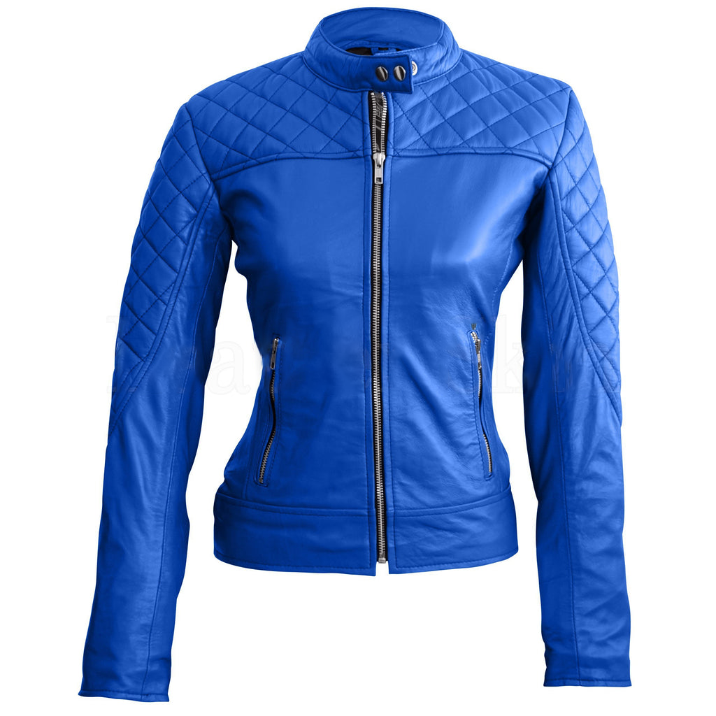 Graciela Ladies Blue Biker Leather Jacket