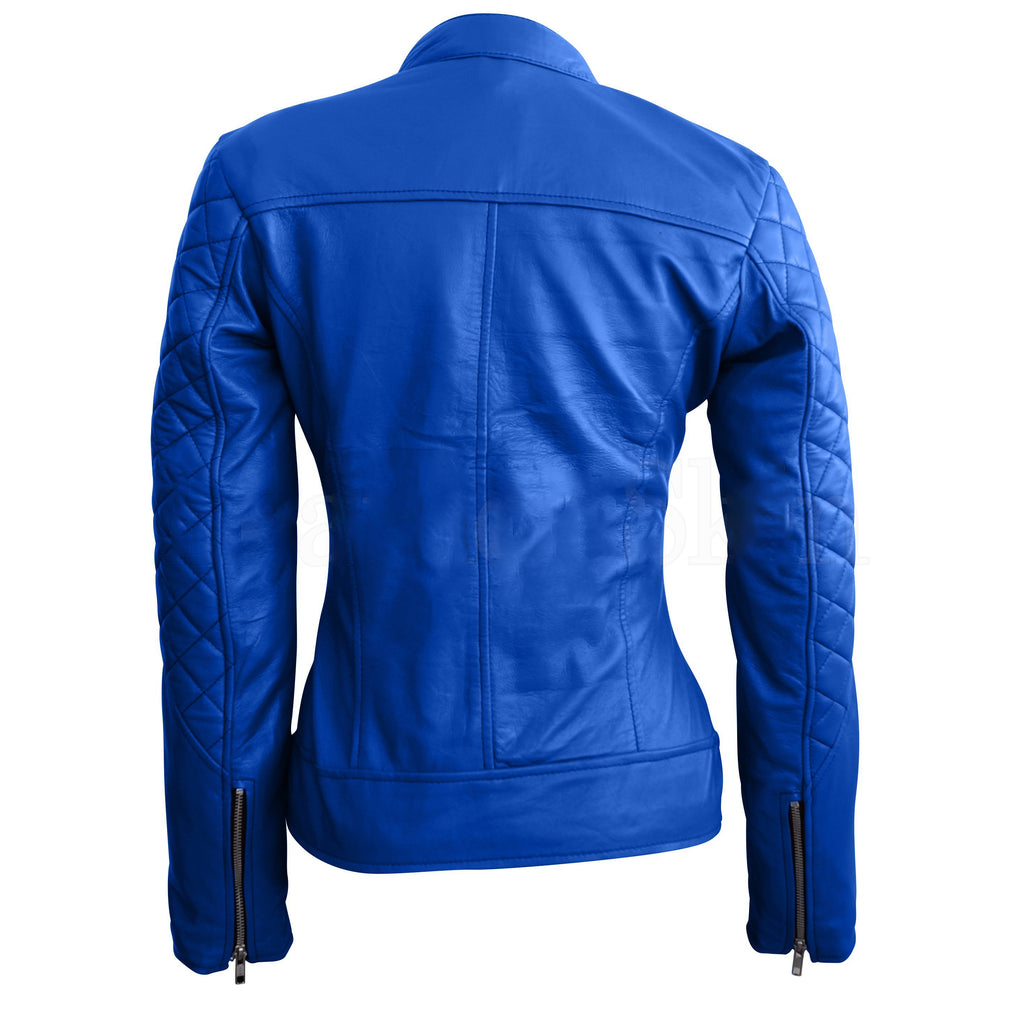 Graciela Ladies Blue Biker Leather Jacket