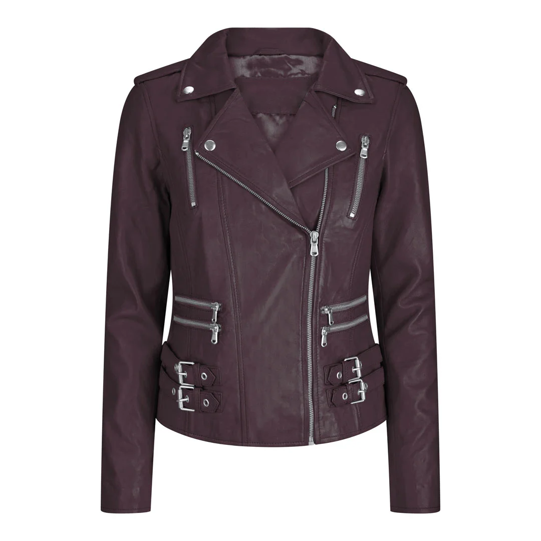 Grayce Women's Burgundy Rider Leather Jacket